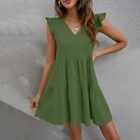 Mini haljine za žene Summerwomen's Modni boemski V-izrez labav bez rukava od rukava mini duljina zelena