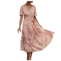 Haljina za žene Ljeto čipke UP V-izrez cvjetni ispis kratkih rukava haljina haljina