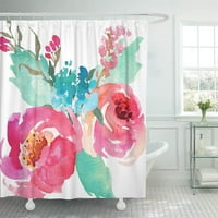 Cvijeće Vodenicolor Peonies Pink Tirquoise Ljeto Girly Boho Romantični kupatilo Decor kupatilo za tuširanje