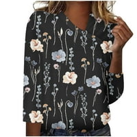 TKLPEHG rukav majice za žensko Ležerne prilike labave meke bluza Floral tiskani V-izrez Tipke s tri