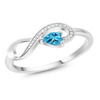 10k bijelo zlato 0. CT oblik srca švicarski plavi topaz Infinity dijamantni prsten