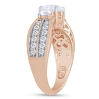 Okrugli rezni laboratorij kreirao je Moisseni Diamond 3-kameni prsten za vjenčanje u 14k ružičastog