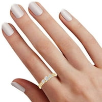Bijeli kubični zirkonijski vintage stil tri kamena ženska obećava prsten 14k žuto zlato preko srebra