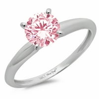 1. CT sjajan okrugli rez simulirani ružičasti dijamant 14k bijeli zlatni pasijans prsten sz 8.5