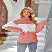 Sherrylily Fall Women Džemper Turtleneck Colorblock prugasti Chunky Pulover Loose Knit modni Jumper