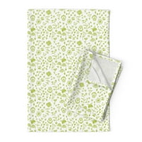 Tiskani ručnik za čaj, platno pamučno platno - cvijeće zelene leptire prirode Botanička sitna skala