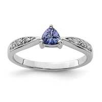 Bijeli sterling srebrni prsten GENSTONE TANZANITE TRILLION BLUE DIAMOND