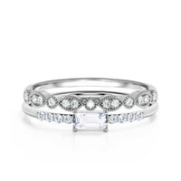 Art Deco 1. Carat Emerald Cut Diamond Moissanite zaručni prsten, vjenčani prsten u srebru sa 18k bijelom