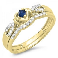 DazzlingRock kolekcija 18k Round Blue Sapphire & White Diamond u obliku prstena u obliku srca CT, žuto
