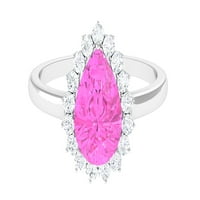 Laboratorija odrasli ružičasti safirni prsten sa moissitnim halo za žene - AAAA ocjena, 14k bijelo zlato,