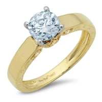 1. CT sjajan okrugli Clear Clear Simulirani dijamant 18k žuti bijeli zlatni pasijans prsten SZ 7.25