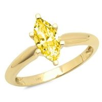 CT sjajan markizni sintetički žuti moissine 14k žuto zlato pasijans prsten sz 5