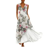 DETDTPE Maxi haljina za žene plus veličine Žene Vintage V SPLICIJA VRATA Cvjetni tiskani bez rukava