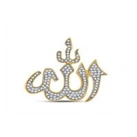 Diamond Queen 10KT Žuto zlato Muška okrugla Diamond Allah Islam Charm Privjesak CTTW