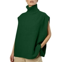 Ženski modni džemperi za žene plus veličine Turtleneck prevelizirani bez rukava bez rukava Split pleteni