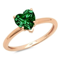 1. CT Sjajno rezanje srca simulirano smaragd 14k Rose Gold Solitaire prsten SZ 4.75