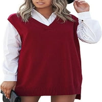 Ženska labava Fit V izrez bez rukava pletene prsluk prsluk pulover