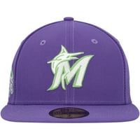 Muška nova era Purple Miami Marlins Lime bočna mrlja 59Fifty ugrađeni šešir