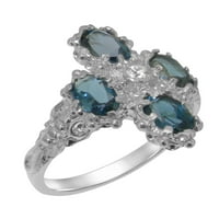 Britanci izrađen 18k bijeli zlatni prirodni dijamant i london plavi topaz ženski prsten - veličine opcija