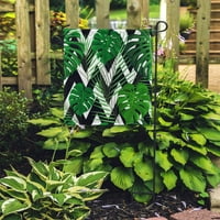 Zeleni tropsko egzotično lišće dlana na apstraktnoj bijeloj crnom zigzagu za zastavu bašti za zastavu