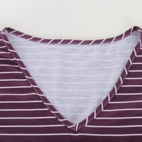 Amidoa Modni ženski Ležerni labavi ispis V-izrez majica bez rukava s kratkim majicama prugasta tenk