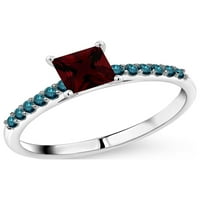 Gem Stone King 1. CT Princess Red Garnet Blue Diamond 10k bijeli zlatni prsten