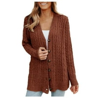 Augper modna ženska zimska puna boja casual dugih rukava pletena džemper jakna kardigan vrh