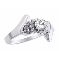 Dijamant i bijeli Topaz prsten u 14K bijelom zlatu - Diamond Halo - Boja kamena pinceta