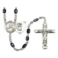 St. Christopher Trag & Field Srebrna krunica 8x crna FLedy perle Crucifi Veličina medaljine šarm