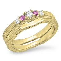 Dazzlingock Collection 10k Pink Sapphire & White Diamond Stone Bridal Angažov prstenast, žuti zlato,
