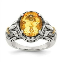 Sterling srebrna sa 14K zlatnim citrinskim prstenom, antikvitetom - veličina 6