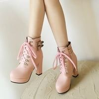 Čizme za žene visoke pete gumene zatvarače za ženske cipele i čizme za gležnjeve ružičaste 42