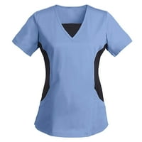 Ženski piling vrhovi kratkih rukava V izrez Radna uniforma Bluza sa džepnim patchwork-om Plue XXL
