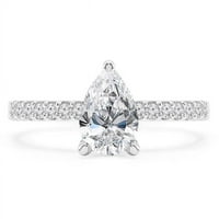 Veličany Diamonds MD210010- 1. CTW kruška Dijamant 0. Put zaručnički prsten sa akcentima u 14k bijelo