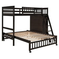 Twin preko punog kreveta na kat s ladicama i fleksibilnim policama, drveni ležaj L-Oblik, donji krevet