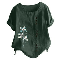 Tuntic TOP za nošenje sa gamašima, ženska pamučna posteljina okrugla ovratnik boxy top patchwork bluze