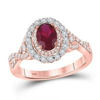 14k Rose Gold Oval stvorio ruby ​​dijamantski solitaire prsten cttw