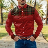 Muške ležerne majice na dugim rukavima modna casual plairana patchwork košulja bloka u boji