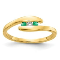 14k žuto zlato smaragdno i pravi dijamantski 3-kameni prsten
