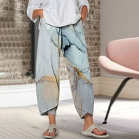 Farstey gromobrani danas ženske hlače za široke noge Elastični šarkirni mramorni print opuštene hlače
