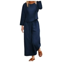 Lounge setovi za žene Dvije odijelo Izlaze plus veličina modni okrugli vrat Čvrsta duga rukava s rukavima + labave hlače setovi 31-plave l