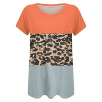 Ženski Leopard Ispis T majica Loose FIT Blok u boji Tunika TOP TOP kratki rukav V izrez TEE Bluze za