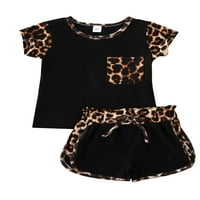 LICUPIEE TODDLER Baby Girl Leopard Ispiši ljetne odjeće Majica kratkih rukava Top kratke hlače sa džepom