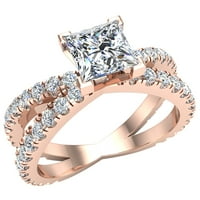 Princess Cut Diamond Angažman prstenovi 14K Gold Split Sliend Style Cross Shank 1. CT TW 14K Rose Gold