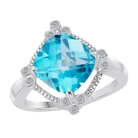 Mauli dragulji za žene 2. Karatni dijamant i jastuk rezani plavi topaz prsten prong 10k bijelo zlato