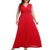 Ženska haljina bez rukava V izrez Maxi haljina plus veličina visoki struk Flowy duga haljina casual