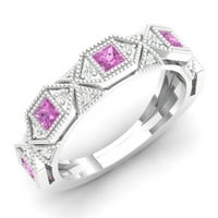 DazzlingRock kolekcija 14k Princess Pink Sapphire & Okrugli bijeli dijamantski dame Vintage Wedding