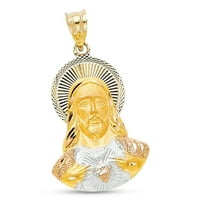 Isus Halo Privjesak Čvrsti 14K žuti bijeli ružin zlatni religiozni Christ Charm Diamond Cut