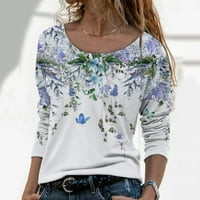 Žene dugih rukava Flower Print Crewneck T majice Lagana udobna casual pulover tee bluza