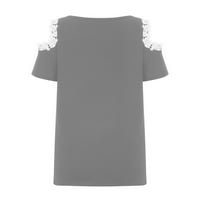 Ženski ljetni vrhovi, kratki rukav okrugli vrat labavi fit bluze košulje hladno ramenik tunika za nošenje